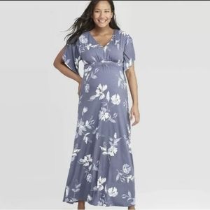 Isabel Maternity Flutter Sleeve Floral Maxi Dress